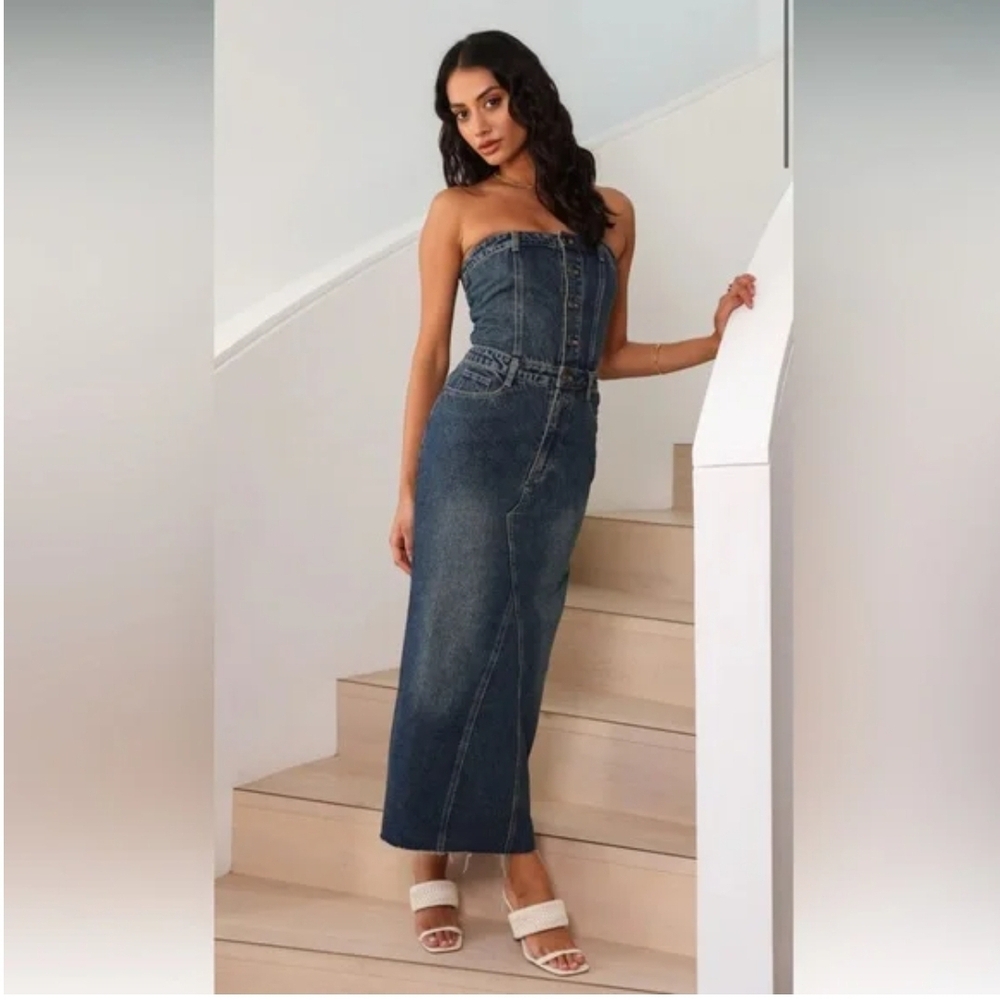 Commense Strapless Denim Dress